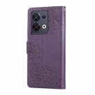 For OPPO Reno8 Pro 5G Rose Flower Embossed 3-Card Slots Leather Phone Case(Deep Purple) - 3