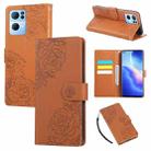 For OPPO Reno7 Pro 5G Rose Flower Embossed 3-Card Slots Leather Phone Case(Brown) - 1