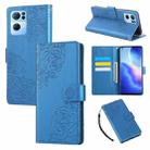 For OPPO Reno7 Pro 5G Rose Flower Embossed 3-Card Slots Leather Phone Case(Blue) - 1
