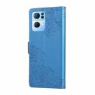For OPPO Reno7 Pro 5G Rose Flower Embossed 3-Card Slots Leather Phone Case(Blue) - 3
