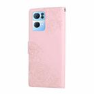 For OPPO Reno7 Pro 5G Rose Flower Embossed 3-Card Slots Leather Phone Case(Pink) - 3