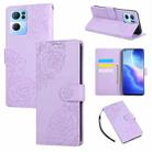 For OPPO Reno7 Pro 5G Rose Flower Embossed 3-Card Slots Leather Phone Case(Purple) - 1