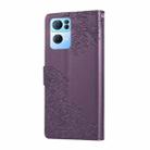 For OPPO Reno7 Pro 5G Rose Flower Embossed 3-Card Slots Leather Phone Case(Deep Purple) - 3