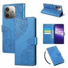 For OPPO A5 Pro 5G Global Rose Flower Embossed 3-Card Slots Leather Phone Case(Blue) - 1
