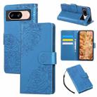For Google Pixel 8 Rose Flower Embossed 3-Card Slots Leather Phone Case(Blue) - 1