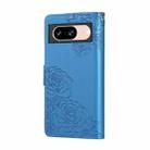 For Google Pixel 8 Rose Flower Embossed 3-Card Slots Leather Phone Case(Blue) - 3