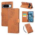 For Google Pixel 8 Pro Rose Flower Embossed 3-Card Slots Leather Phone Case(Brown) - 1