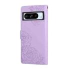 For Google Pixel 8 Pro Rose Flower Embossed 3-Card Slots Leather Phone Case(Purple) - 3