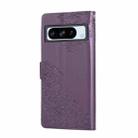 For Google Pixel 8 Pro Rose Flower Embossed 3-Card Slots Leather Phone Case(Deep Purple) - 3