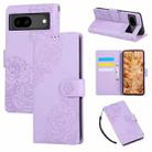 For Google Pixel 8a Rose Flower Embossed 3-Card Slots Leather Phone Case(Purple) - 1