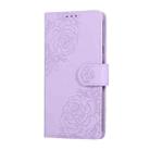 For Google Pixel 8a Rose Flower Embossed 3-Card Slots Leather Phone Case(Purple) - 2