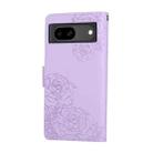 For Google Pixel 8a Rose Flower Embossed 3-Card Slots Leather Phone Case(Purple) - 3