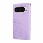 For Google Pixel 10 / 10 Pro Rose Flower Embossed 3-Card Slots Leather Phone Case(Purple) - 3