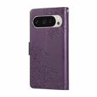 For Google Pixel 10 / 10 Pro Rose Flower Embossed 3-Card Slots Leather Phone Case(Deep Purple) - 3