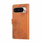 For Google Pixel 10 Pro XL Rose Flower Embossed 3-Card Slots Leather Phone Case(Brown) - 3