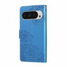 For Google Pixel 10 Pro XL Rose Flower Embossed 3-Card Slots Leather Phone Case(Blue) - 3