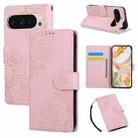 For Google Pixel 10 Pro XL Rose Flower Embossed 3-Card Slots Leather Phone Case(Pink) - 1