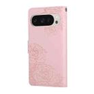 For Google Pixel 10 Pro XL Rose Flower Embossed 3-Card Slots Leather Phone Case(Pink) - 3
