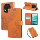 For Redmi Note 14 Pro 4G Rose Flower Embossed 3-Card Slots Leather Phone Case(Brown) - 1