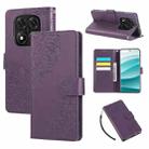 For Redmi Note 14 Pro 4G Rose Flower Embossed 3-Card Slots Leather Phone Case(Deep Purple) - 1