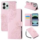 For Redmi Note 14 5G Global Rose Flower Embossed 3-Card Slots Leather Phone Case(Pink) - 1