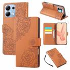 For Redmi Note 13 Pro 4G Rose Flower Embossed 3-Card Slots Leather Phone Case(Brown) - 1