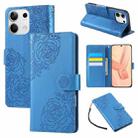 For Redmi Note 13 5G Rose Flower Embossed 3-Card Slots Leather Phone Case(Blue) - 1