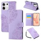 For Redmi Note 13 5G Rose Flower Embossed 3-Card Slots Leather Phone Case(Purple) - 1