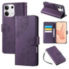 For Redmi Note 13 5G Rose Flower Embossed 3-Card Slots Leather Phone Case(Deep Purple) - 1