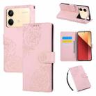 For Redmi Note 13R Pro Rose Flower Embossed 3-Card Slots Leather Phone Case(Pink) - 1