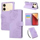 For Redmi Note 13R Pro Rose Flower Embossed 3-Card Slots Leather Phone Case(Purple) - 1