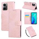For Redmi 10 5G Rose Flower Embossed 3-Card Slots Leather Phone Case(Pink) - 1