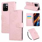 For Redmi 10 4G Rose Flower Embossed 3-Card Slots Leather Phone Case(Pink) - 1