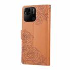 For Redmi 10A 4G Rose Flower Embossed 3-Card Slots Leather Phone Case(Brown) - 3