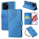For Redmi 10A 4G Rose Flower Embossed 3-Card Slots Leather Phone Case(Blue) - 1