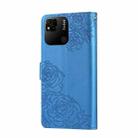 For Redmi 10A 4G Rose Flower Embossed 3-Card Slots Leather Phone Case(Blue) - 3