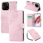 For Redmi 10A 4G Rose Flower Embossed 3-Card Slots Leather Phone Case(Pink) - 1