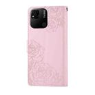 For Redmi 10A 4G Rose Flower Embossed 3-Card Slots Leather Phone Case(Pink) - 3