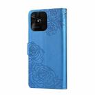 For Redmi 10C 4G Global / 10 India Rose Flower Embossed 3-Card Slots Leather Phone Case(Blue) - 3