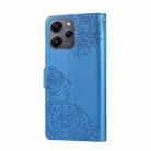 For Redmi 12 4G / 5G / Note 12R Rose Flower Embossed 3-Card Slots Leather Phone Case(Blue) - 3