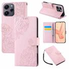 For Redmi 12 4G / 5G / Note 12R Rose Flower Embossed 3-Card Slots Leather Phone Case(Pink) - 1