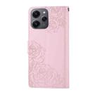 For Redmi 12 4G / 5G / Note 12R Rose Flower Embossed 3-Card Slots Leather Phone Case(Pink) - 3