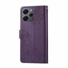 For Redmi 12 4G / 5G / Note 12R Rose Flower Embossed 3-Card Slots Leather Phone Case(Deep Purple) - 3