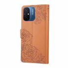 For Redmi 11A 4G Global Rose Flower Embossed 3-Card Slots Leather Phone Case(Brown) - 3