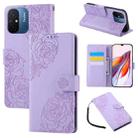 For Redmi 11A 4G Global Rose Flower Embossed 3-Card Slots Leather Phone Case(Purple) - 1