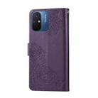 For Redmi 11A 4G Global Rose Flower Embossed 3-Card Slots Leather Phone Case(Deep Purple) - 3
