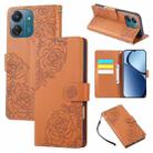 For Redmi 13C 4G / 5G / Poco C65 Rose Flower Embossed 3-Card Slots Leather Phone Case(Brown) - 1
