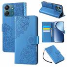 For Redmi 13C 4G / 5G / Poco C65 Rose Flower Embossed 3-Card Slots Leather Phone Case(Blue) - 1