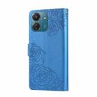 For Redmi 13C 4G / 5G / Poco C65 Rose Flower Embossed 3-Card Slots Leather Phone Case(Blue) - 3