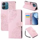 For Redmi 13C 4G / 5G / Poco C65 Rose Flower Embossed 3-Card Slots Leather Phone Case(Pink) - 1